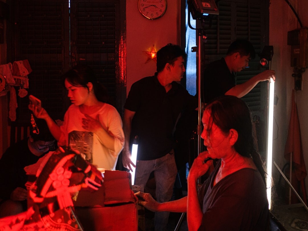 TV interview setup with two people on studio set
